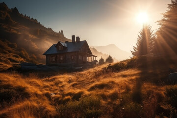 House in mountains Generative AI