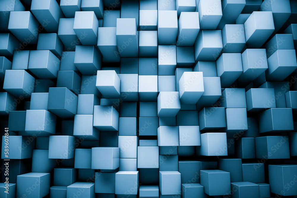 Poster abstract background of cube blocks wall stacking blue design for cubic wallpaper background . admira