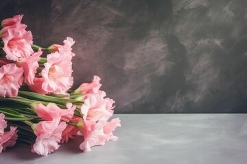 Bouquet of pink roses and Mothers Day card with copyspace. Generative AI.