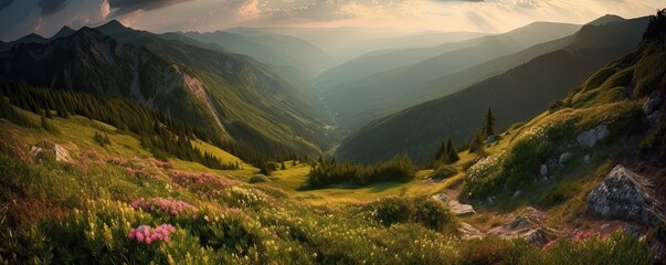 panorama of the mountains. Generative AI