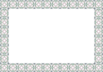 Decorative floral frame. Elegant element for design in Eastern style, place for text. Floral golden border. Lace illustration for invitations and greeting cards.