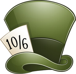 madhatter green hat with dark green ribbon and card in it - obrazy, fototapety, plakaty