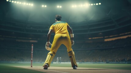 Cricketer in Yellow Jersey. Generative AI.