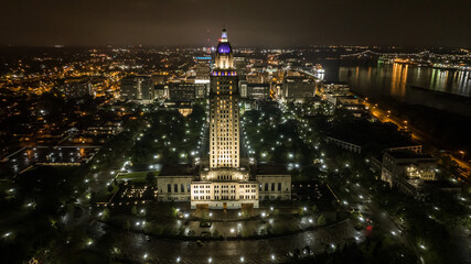 Aerial Louisiana State Capitol in Baton Rouge