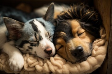 Feline and Canine Companions: Cat and Dog Sleeping Together (Ai generated)