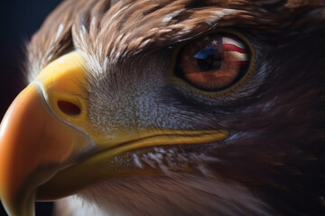 Reflection of the US stars and stripes flag in an eagle eye. Generative ai