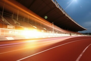 Racetrack stadium and spotlights in motion. Generative AI.