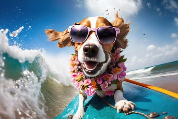 Dog surf, Ride the surf with a canine companion on the ocean sea (Ai generated)