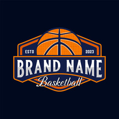 basketball logo design. emblem shape with basketball icon, perfect for basketball team or club
