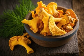 Yellow Chanterelle Mushrooms on Display, Savor the Flavor and Delicious  (Ai generated)