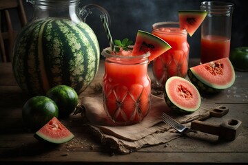 Natural Hydration: Freshly Squeezed Watermelon Juice (Ai generated)