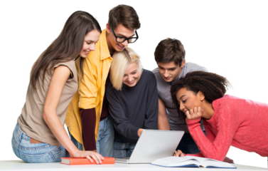 group of young students studying in the classroom