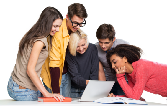 group of young students studying in the classroom