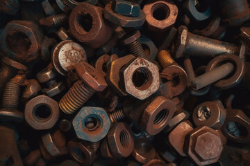 Old rusty bolts and nuts,  Created using generative AI tools.