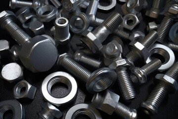 Bolts nuts screw washer zinc heap chrome,  Created using generative AI tools.