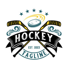 hockey sport logo. with vintage style ornaments. perfect for hockey teams