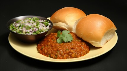 Pav bhaji served in a plate. Generative AI.