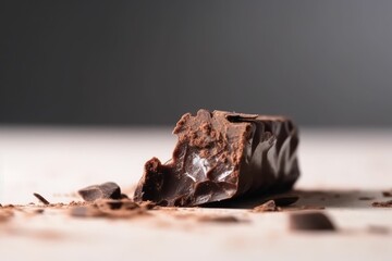Piece of chocolate on a neutral background. Generative AI.