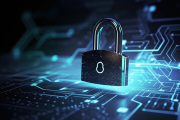 Padlock security with futuristic technology. Generative AI.