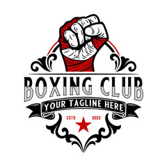 Obraz premium boxing sport logo. with vintage style ornaments. perfect for boxing sport