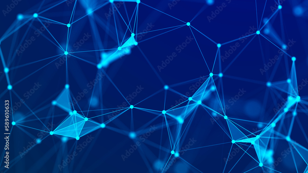 Poster connecting colored lines and dots in space. abstract digital background. data network connections.3d
