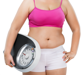 Fat female belly and scale on background