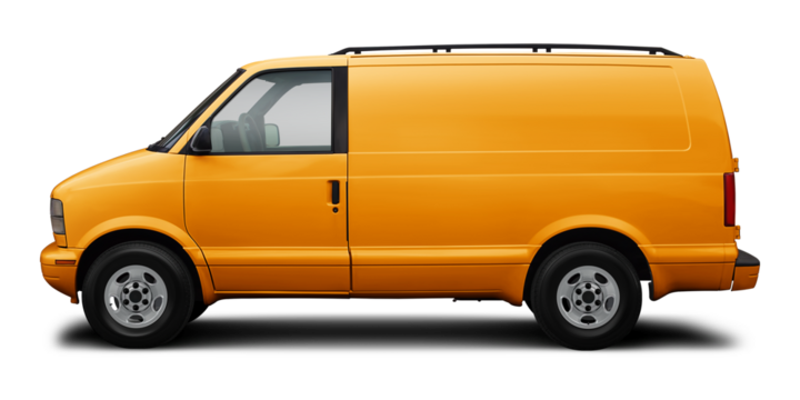 Small classic cargo van in yellow, isolated on a white background.
