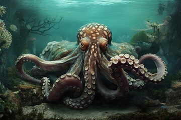 Under the sea, octopus, alien creatures.