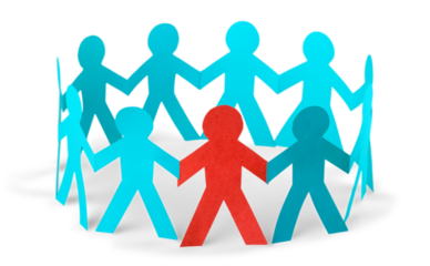 Red Paper Man in a Circle of Paper People