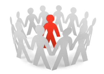 Paper People Standing in a Circle and One Red Paper Man Inside