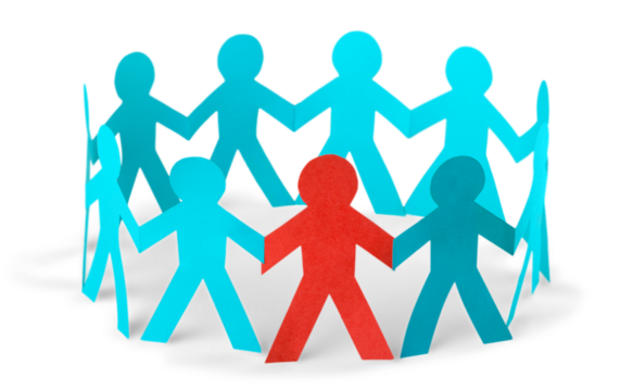 Red Paper Man in a Circle of Paper People - Powered by Adobe