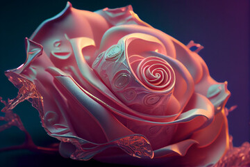Beauty Pink Rose Macro. Crafts Art. Generative AI