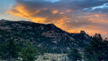 Fototapeta na wymiar Colorado campground at sunset over the mountains