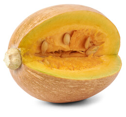 sliced pumpkin, winter squash commonly used as vegetable in cooking, isolated cut out