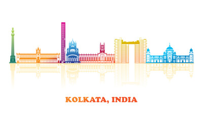 Colourfull Skyline panorama of city of Kolkata, India - vector illustration