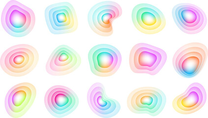 Obraz premium Set of gradient liquid color fluid shapes. Abstract blur free form, iridescent colors effect, isolated objects for design, banner, flyer, business card, poster, web