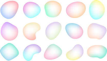 Set of gradient liquid color fluid shapes. Abstract blur free form, iridescent colors effect, isolated objects for design, banner, flyer, business card, poster, web