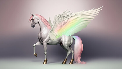 Fototapeta premium Pegasus animal abstract stallion wallpaper. Contrast background mythical horse with wings in Pastel colors generative ai