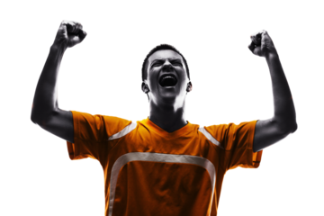 one brazilian soccer football player young man happiness joy pointing up  in silhouette studio isolated on white background