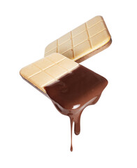Melted chocolate dripping from crispy biscuits on a transparent background
