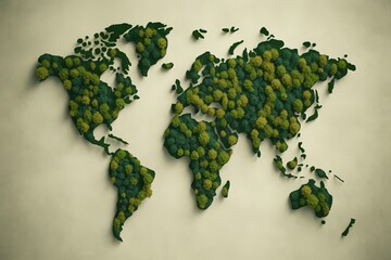 Eco world map made of green leaves, concept ecology. Generative AI