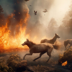 animals, burn, flames, forest, woods,