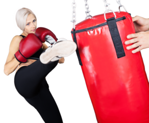 Woman wearing boxing gloves isolated on