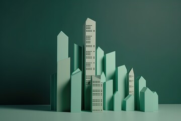 Figures of residential buildings and an easel with a green positive growth trend chart Real estate market recovery Increased interest. Generative AI