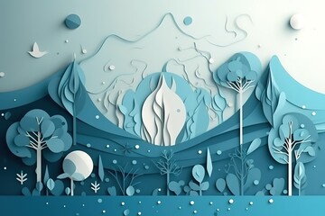 Concept of ecology and world water day, save water Paper acut art style. Generative AI