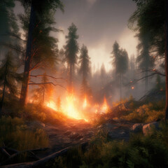 burn, flames, forest, woods