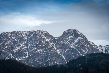 Beautiful view of the mountain massif. Mount Giewont is the most popular peak in the Polish Tatra Mountains.