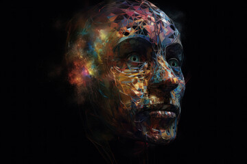 Surreal Digital Human Face on Black Background