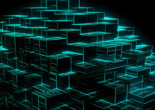 Cyber Cubo-Futuristic Data Stacks in the Dark (AI Generated) 