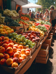 a farmer's market, lots of fresh fruits and vegetables, ai generative